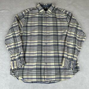 Tommy Bahama Flannel Shirt Men's Size L Gray Yellow Plaid Long Sleeve Button Up
